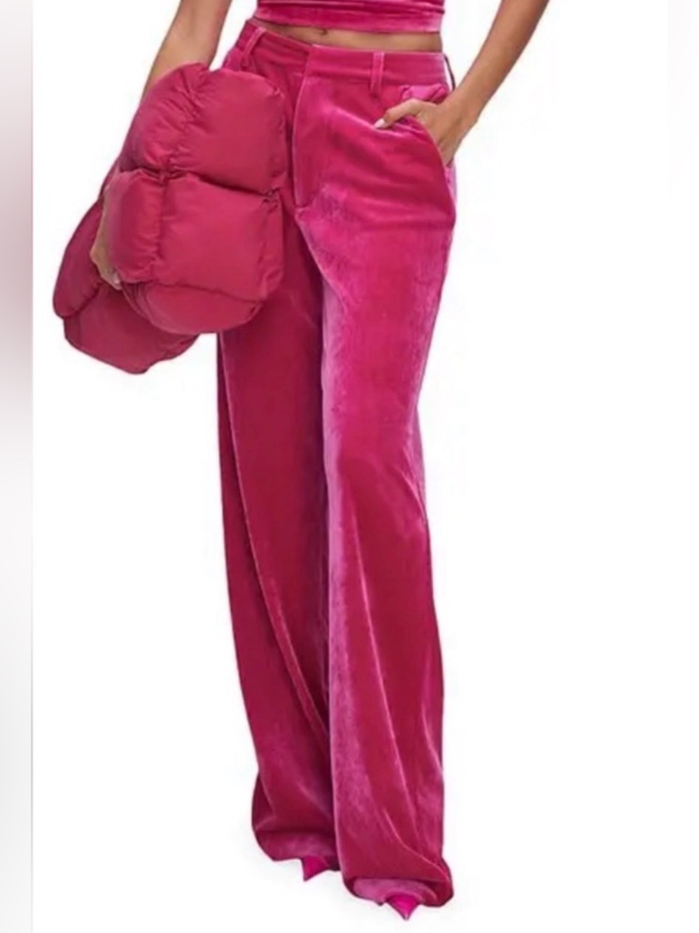 Good American Velvet Pants in Bright Pink